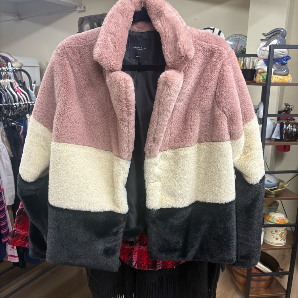 Angel Kiss Women's Pink, Cream, and Black Teddy Jacket